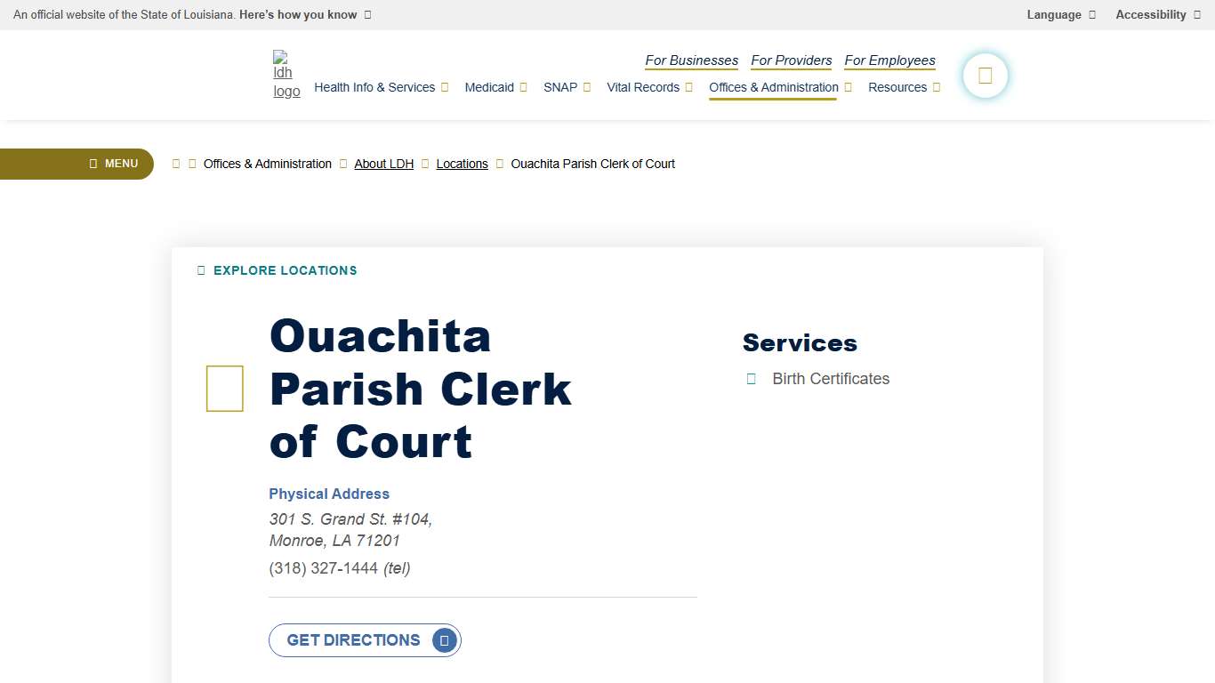 Ouachita Parish Clerk of Court Louisiana Department of Health