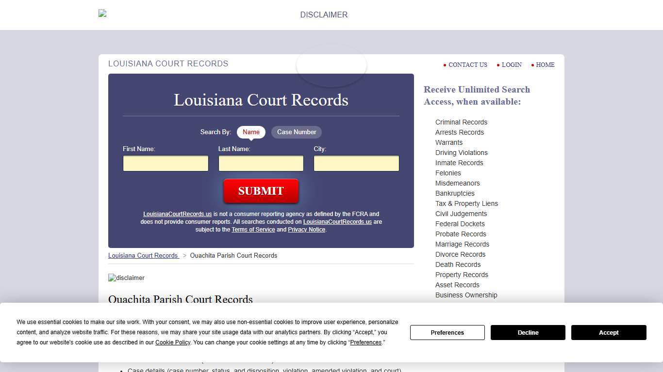 Ouachita Parish Court Records LouisianaCourtRecords.us